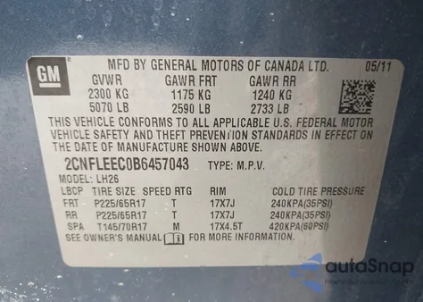 2011 Chevrolet Equinox 1Lt z USA, uszkodzony, nr VIN 2CNFLEEC0B6457043